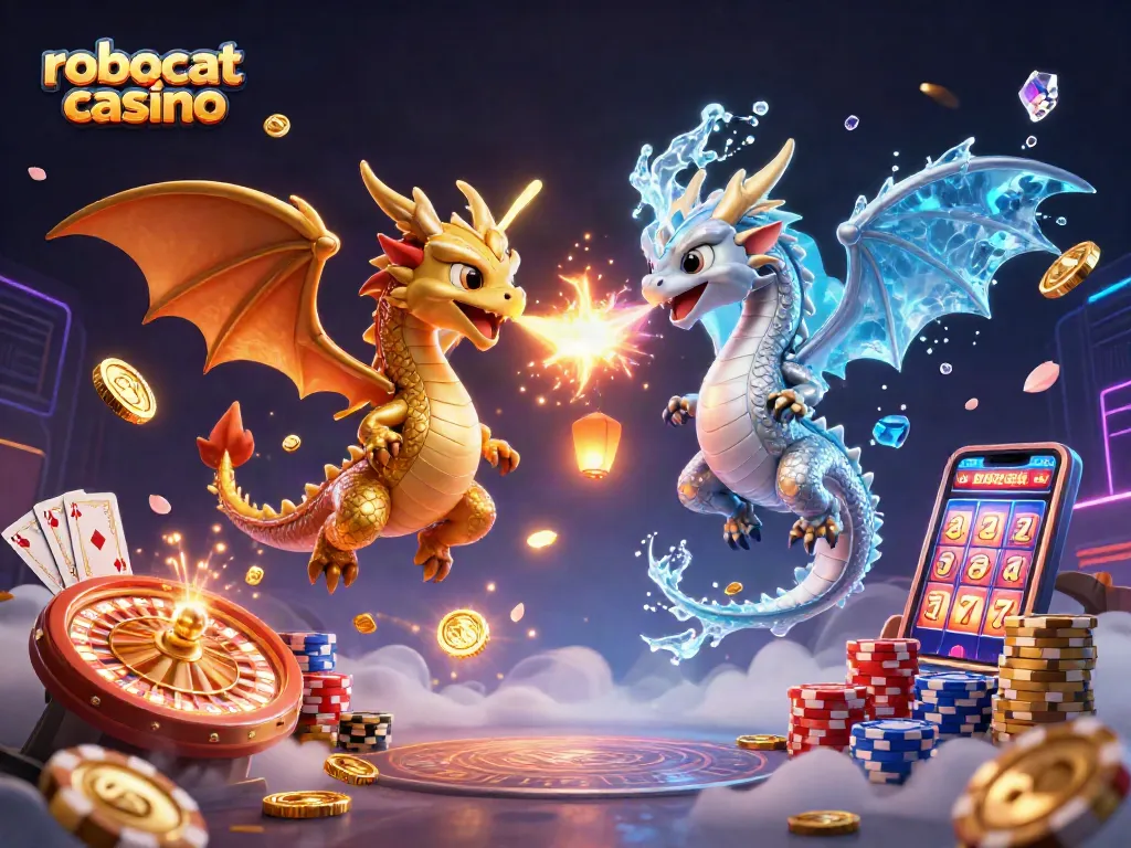 Play exciting games at robocat casino with vibrant dragons and dynamic casino elements.