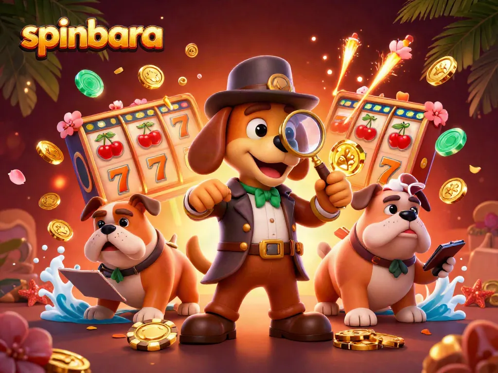 Engage with spinbara and win at exciting slot reels in this thrilling casino scene.
