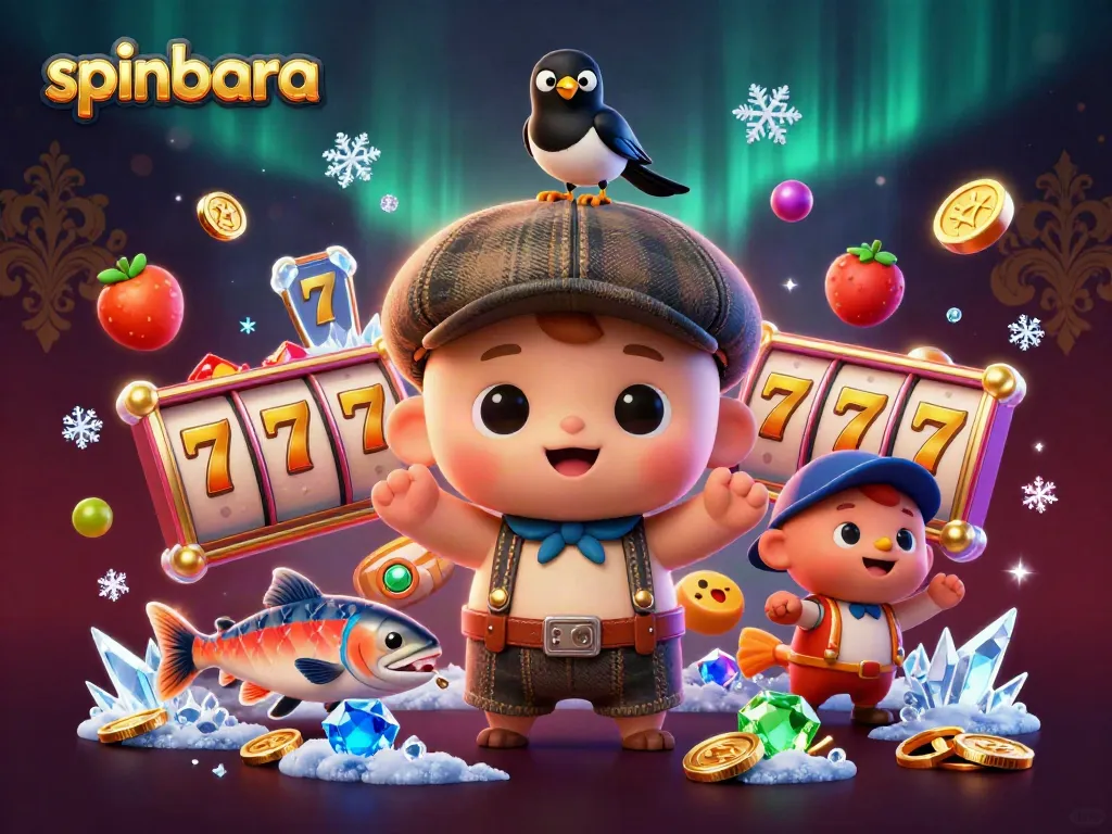Experience the thrill of spinbara with playful characters and colorful slot games in a vibrant 3D scene.
